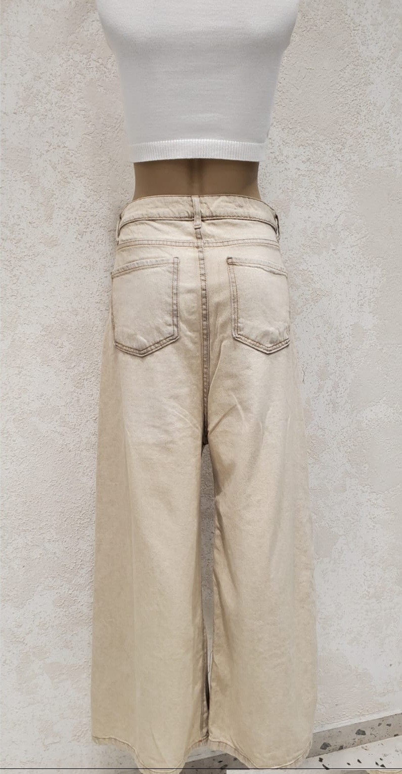 Mega Wide Beige Nevado con Roturas Tiro Caido Tela Rigida Premium - Imagen 3