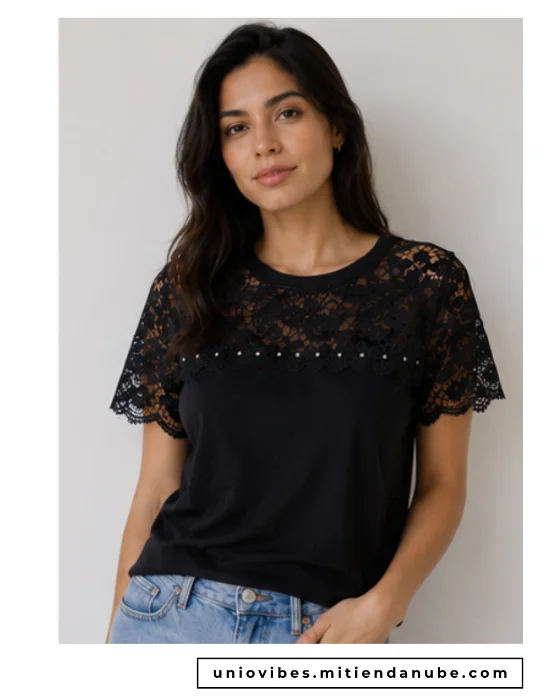 Remera Manga Corta con Broderie