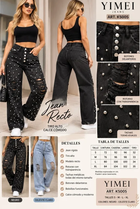 Jeans Importado con Detalles Tachas