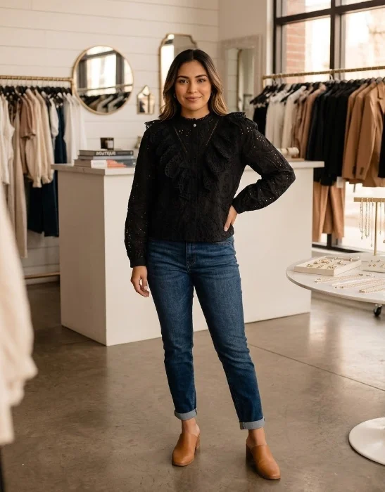 Blusa en Broderie Algodón