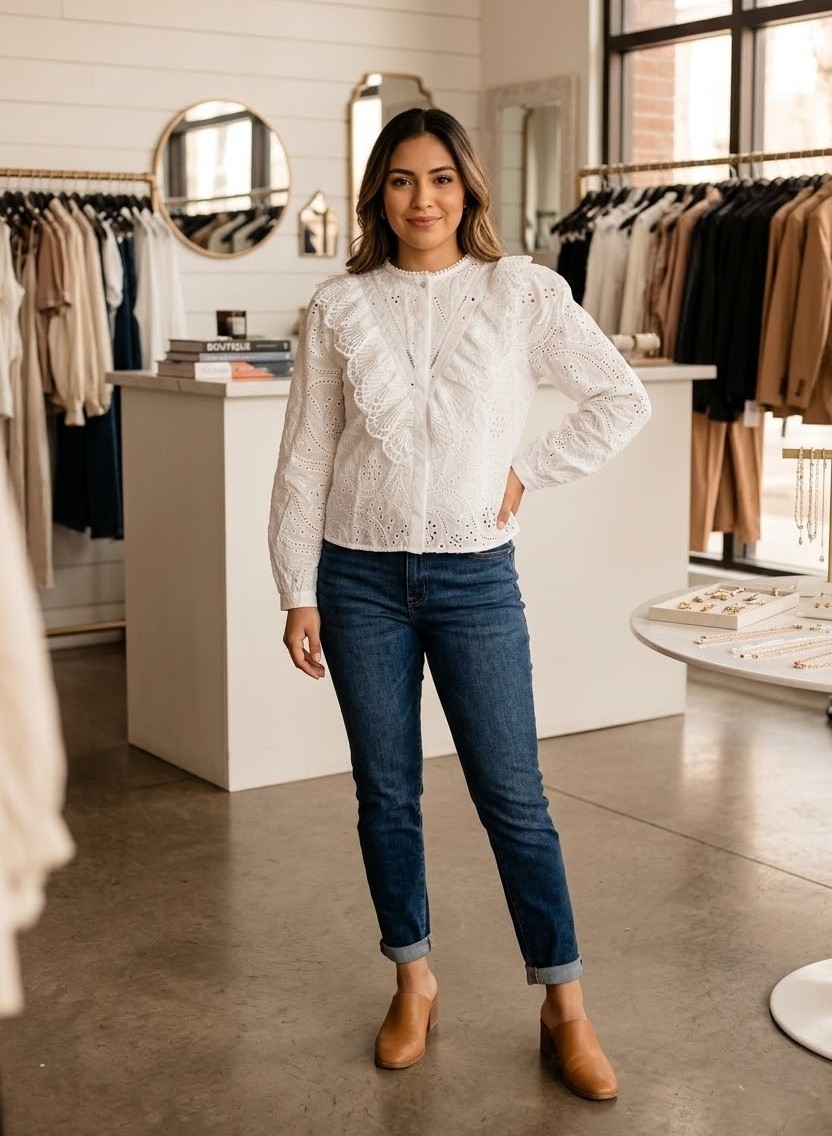Blusa en Broderie Algodón - Imagen 2