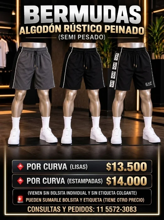 Bermudas

algodón Rústico Peinado

(semi Pesado)