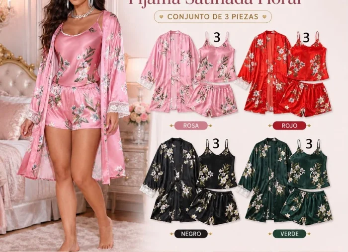 Pijama 3 Piezas  Raso