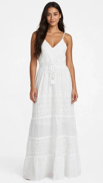Vestido Blanco Brodery Boho Indu