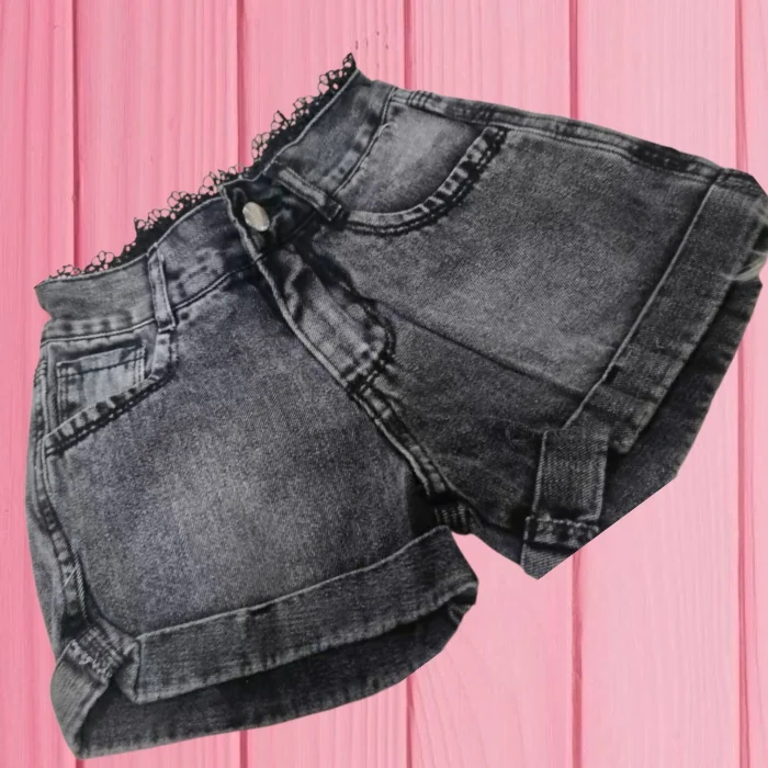 Short de Jeans con Puntilla en la Cintura para Niñas.