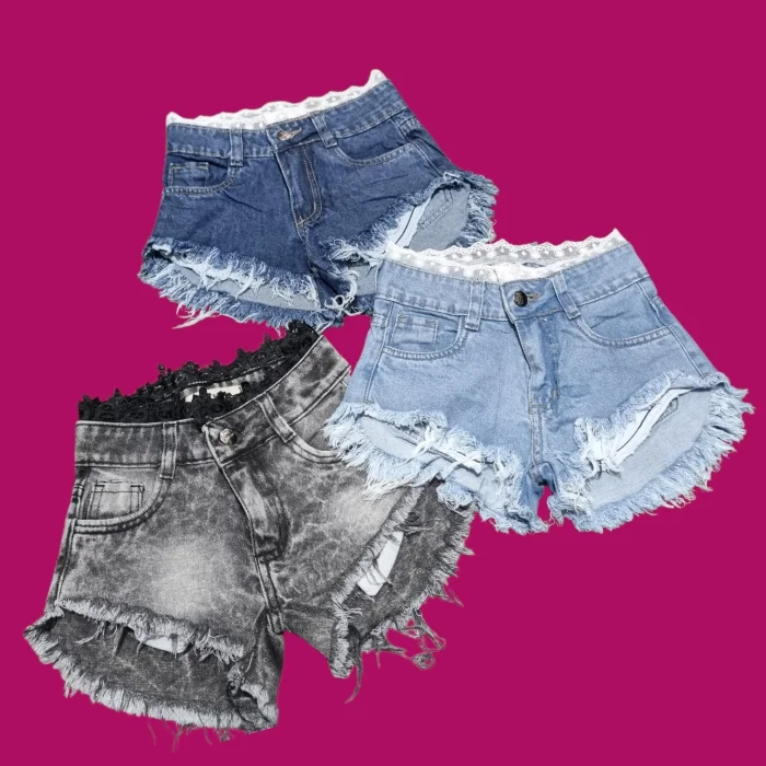 Shores de Jeans con Encaje en la Cintura para Niñas.
