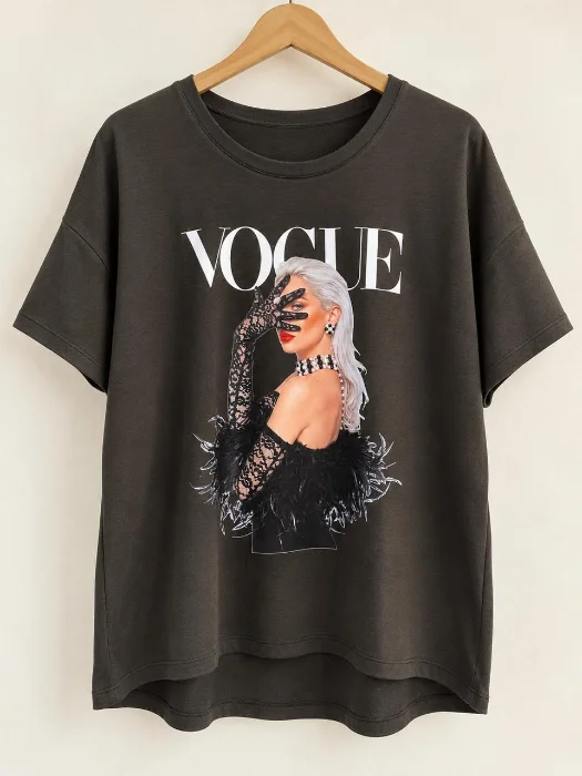 Remera de Algodon con Viscosa Estampada