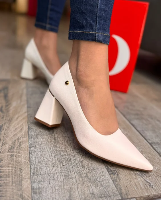 Stiletto Taco Cuadrado Blanco