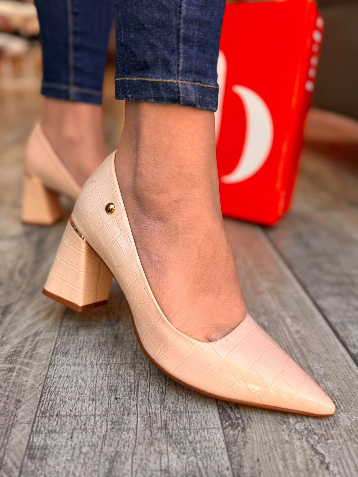 Stiletto Taco Cuadrado Marrón - Imagen 2