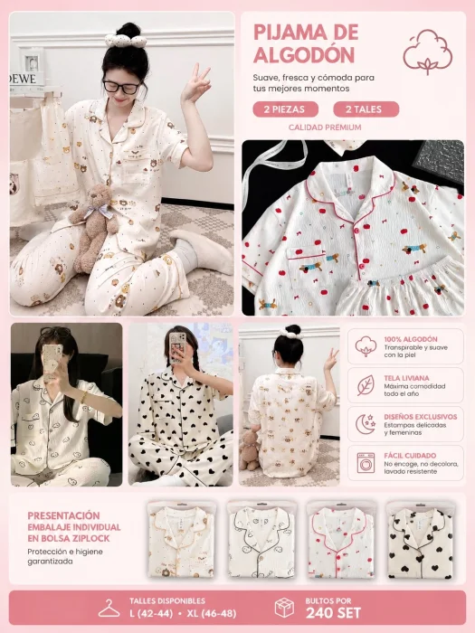 Pijama Camisero Dos Piesas Alhodon Crep