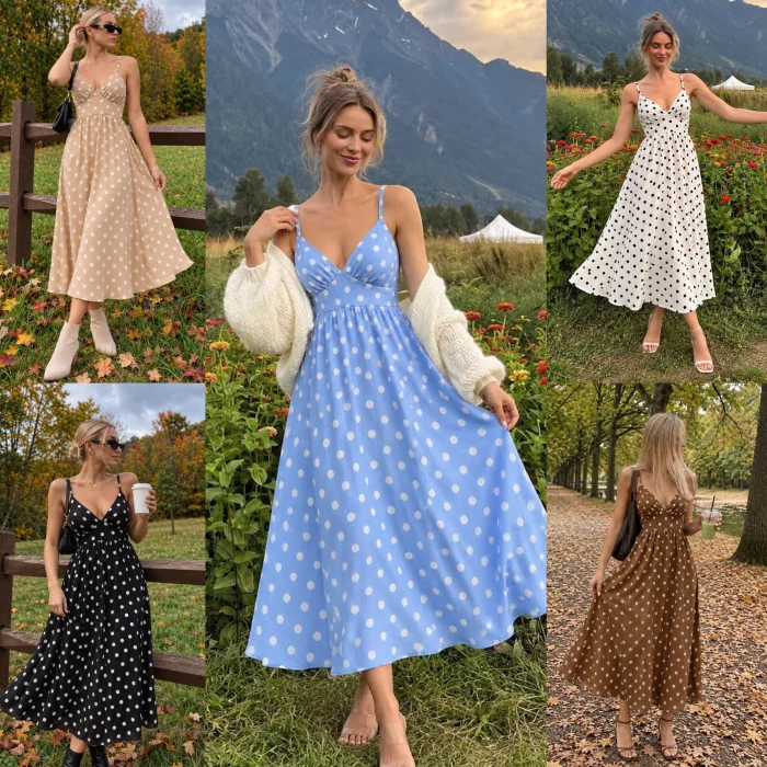 Vestido de Lino Estampado Lunares