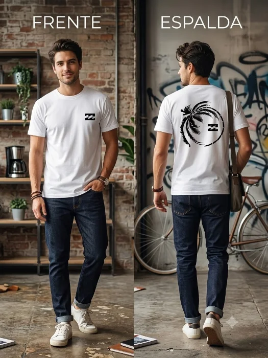 Remera Algodón Peinado Hombre Doble Estampa Surf