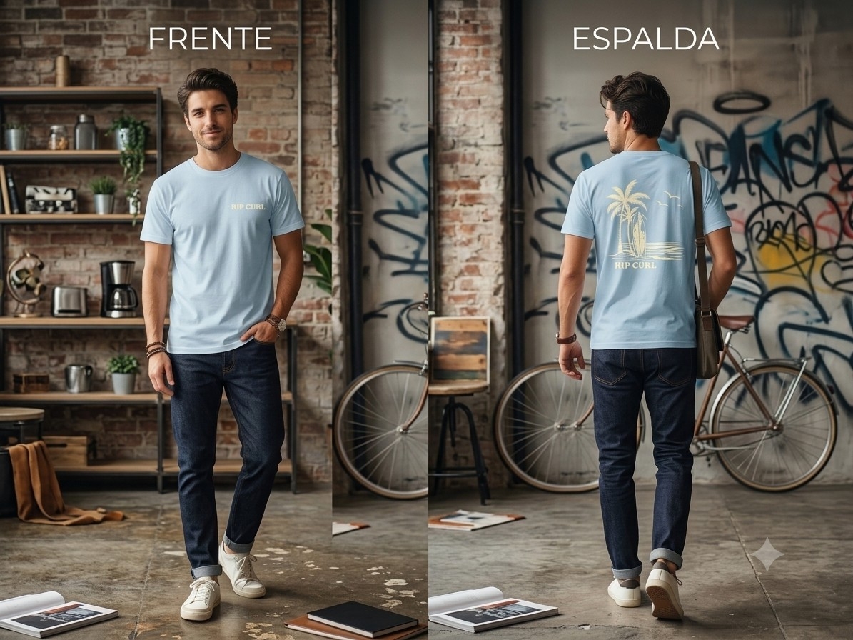 Remera Algodón Peinado Hombre Doble Estampa Surf - Imagen 2
