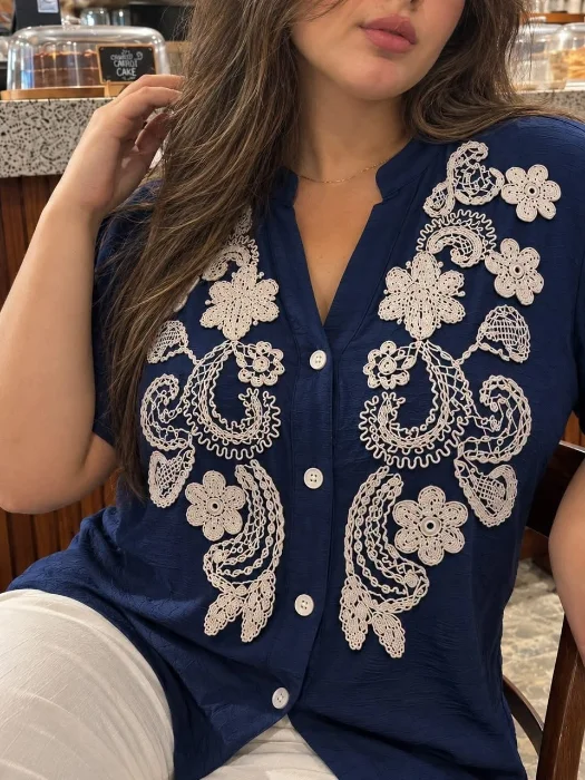 Camisa  Bordada Lino Importada
