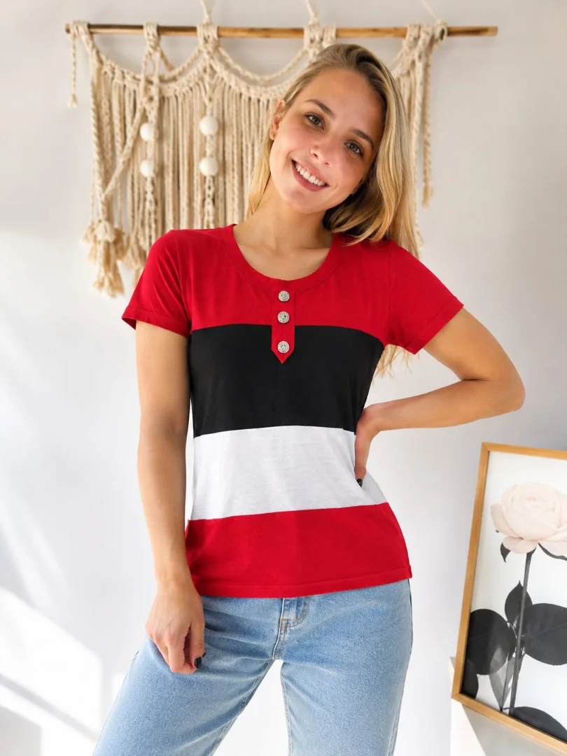 Remera Modal Viscosa Tricolor Talle Único - Imagen 3