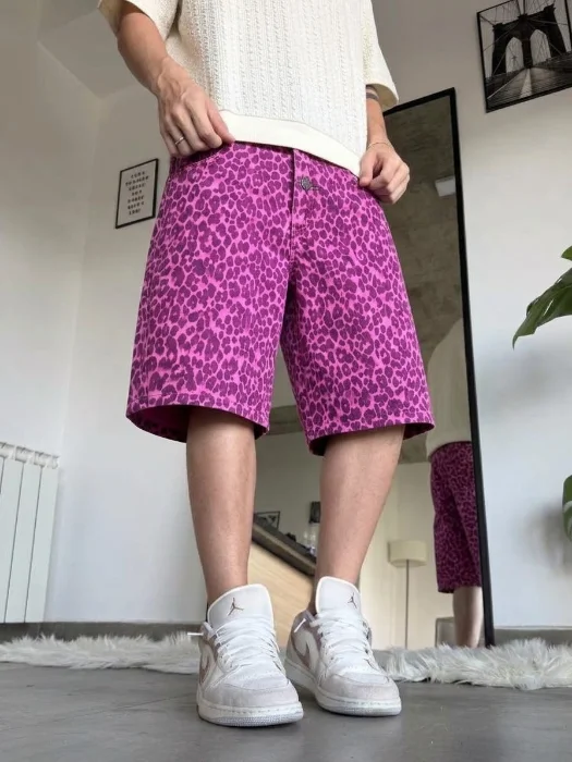 Bermuda Baggy Animal Print Rosa