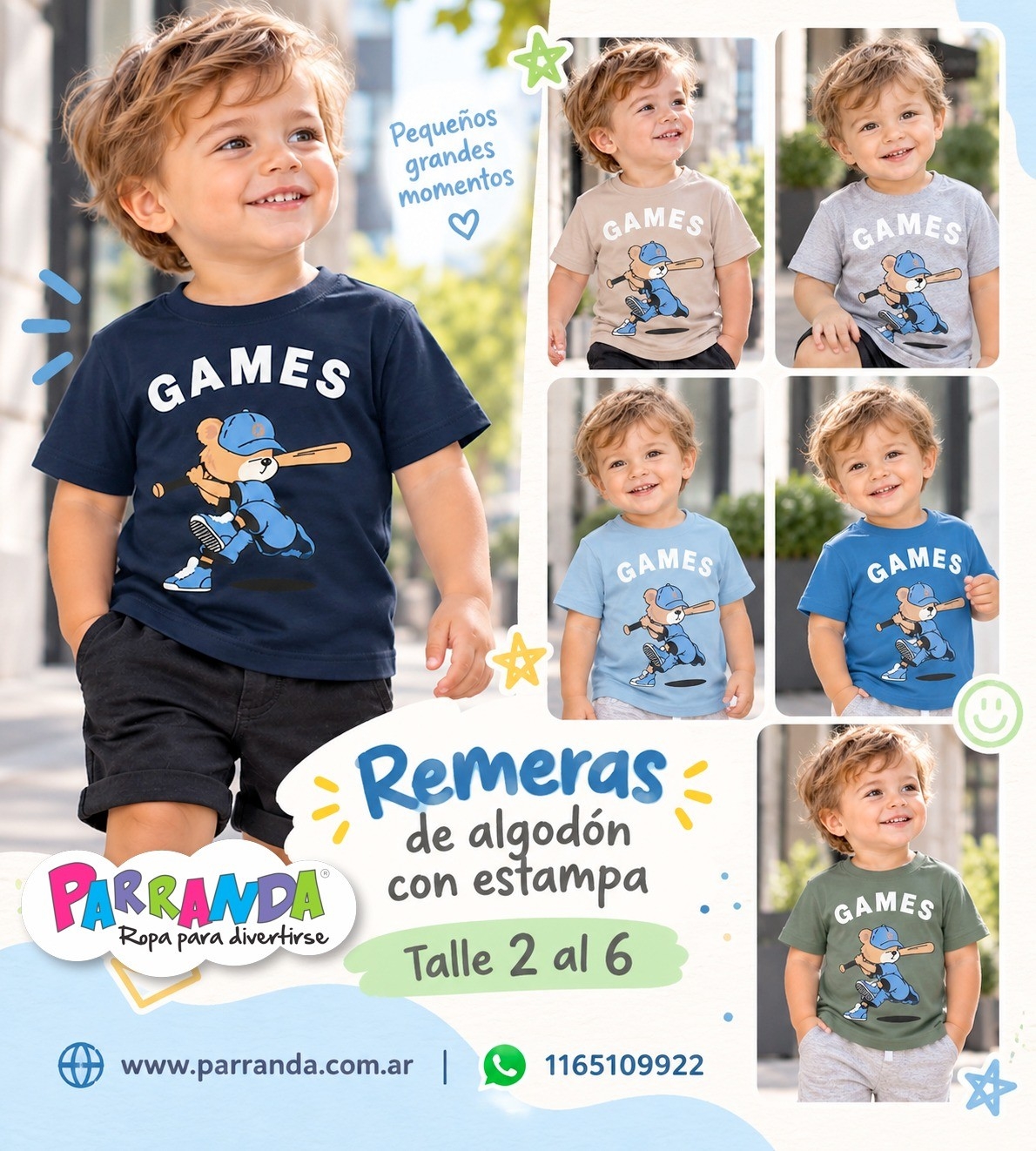 Remeras Bebe Varón de Algodón Peinado - Imagen 2
