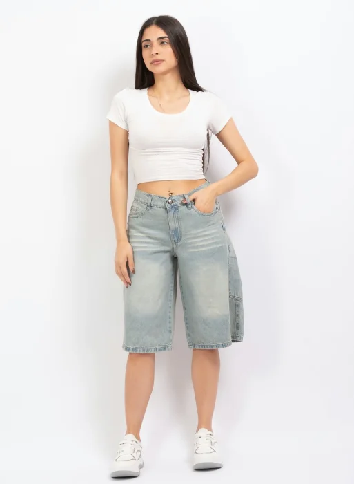 Bermuda Jeans Baggy Street Óxido Claro Mujer