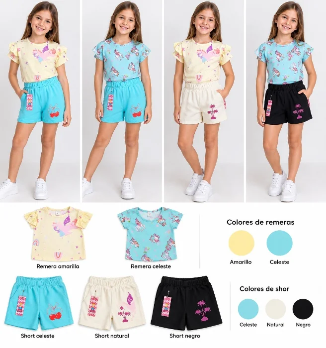 Short de Algodón Rústico y Remera C/bolado