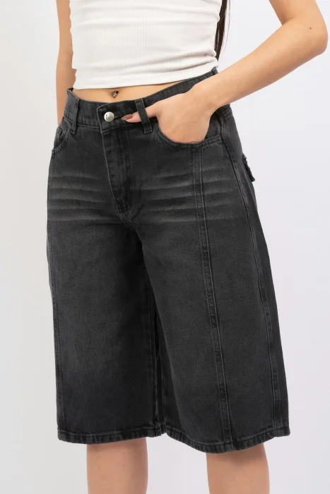 Bermuda Baggy Jeans Negro y Óxido Claro