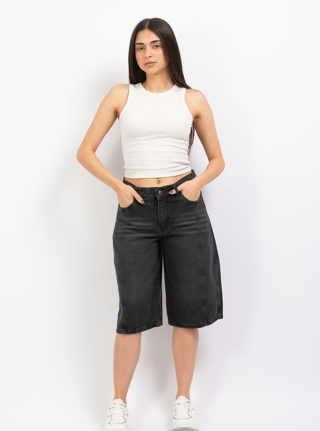 Bermuda Baggy Jeans Negro y Óxido Claro - Imagen 3