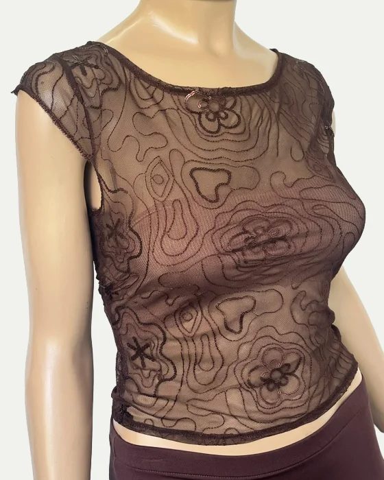 Top Tul Bordado Mangas Cortas