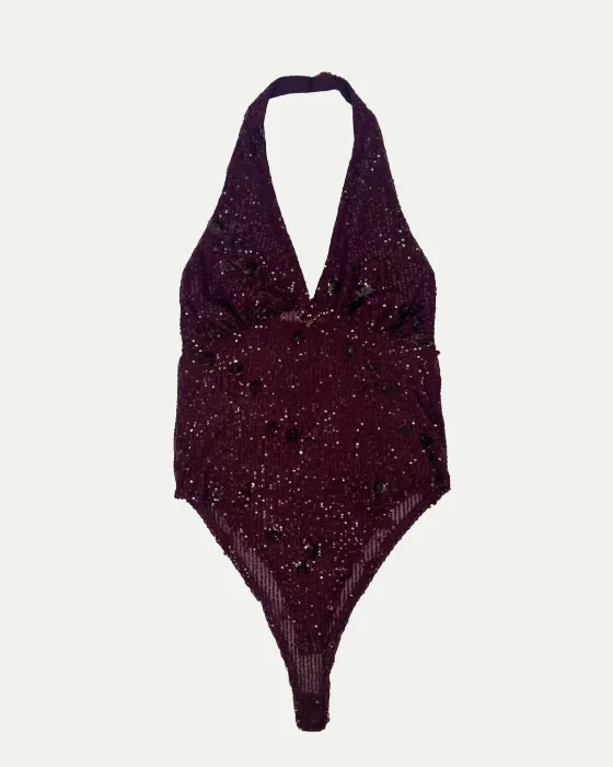 Body Lentejuelas Flor Halter V