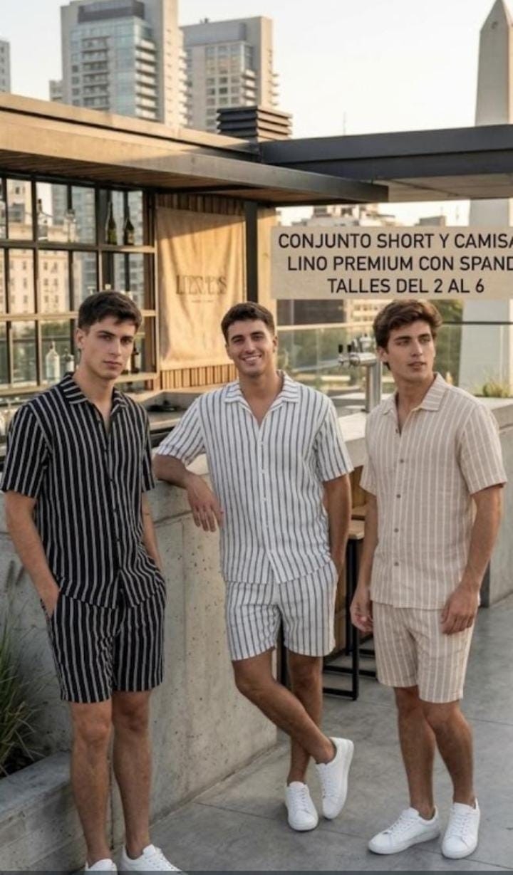 Conjunto Rayado Tela Lino Premium con Spandex para Caballeros Talles del 2 al 6 - Imagen 1