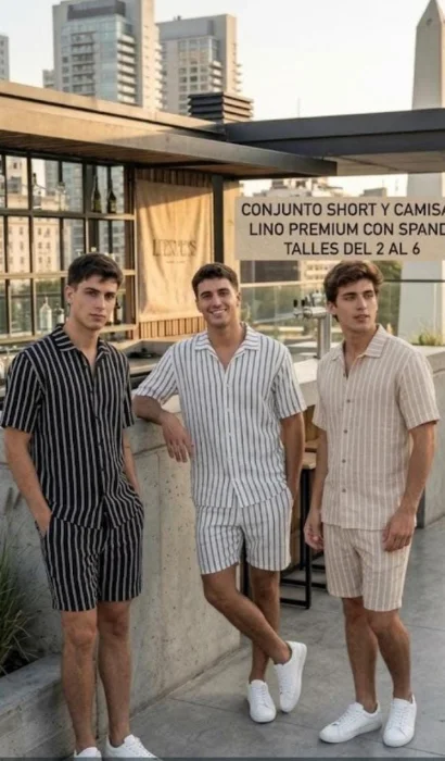 Conjunto Rayado Tela Lino Premium con Spandex para Caballeros Talles del 2 al 6