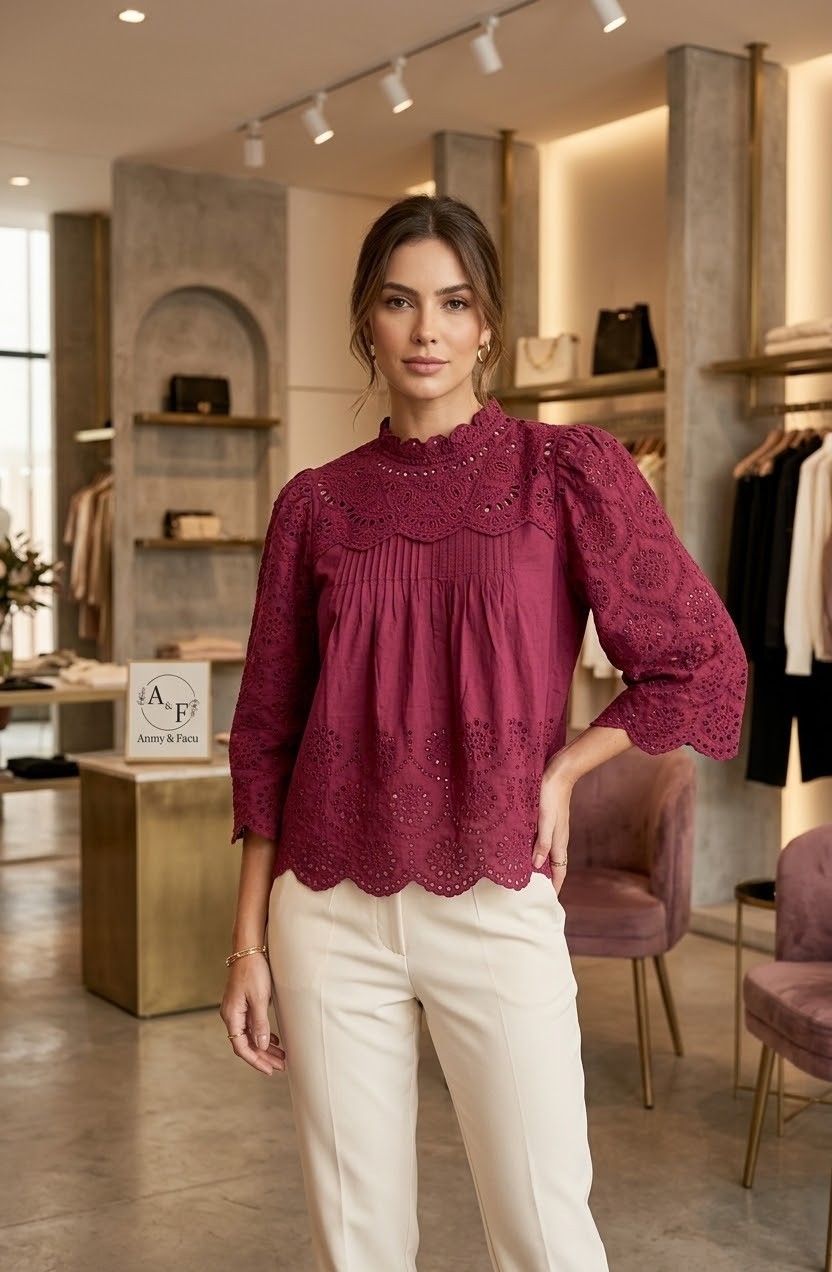 Blusa  Toda Confeccionada en Broderie - Imagen 2