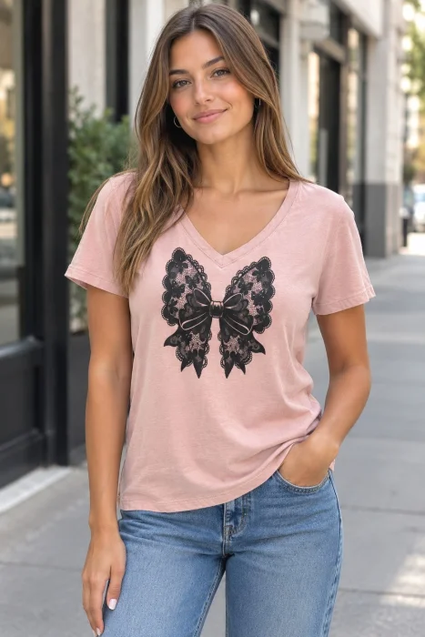Remera en Cuello V  de Algodón Peinado