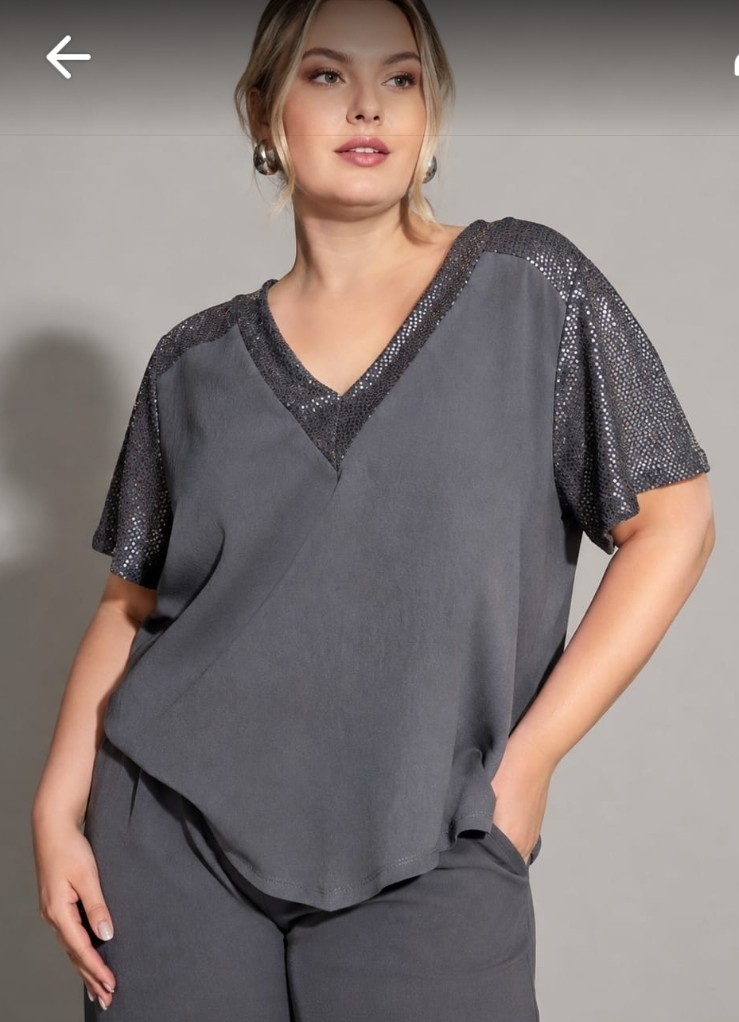 Blusa Cuello V Combinada con Brillo - Imagen 2