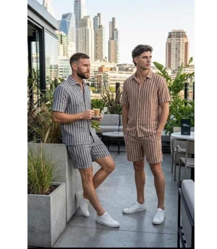 Conjunto Short y Camisa de Lino Rayado con Spandex Premium Talle del 2 al 6 - Imagen 2