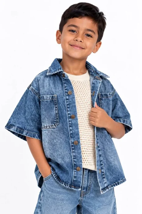 Camisa Denim Manga Corta Oversized Teen