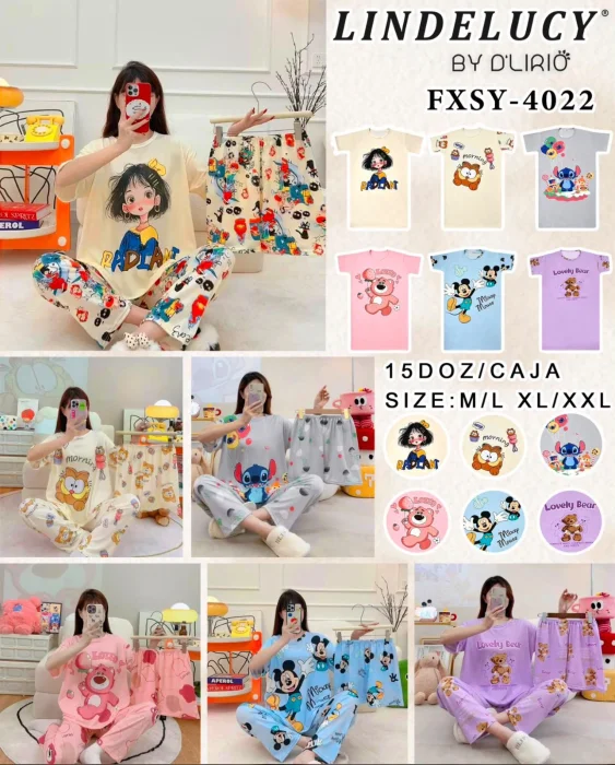 Pijamas 4 Piezas de Dama
