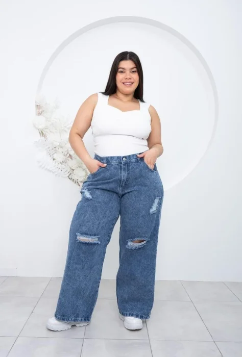 Wide Leg Azul Rotura