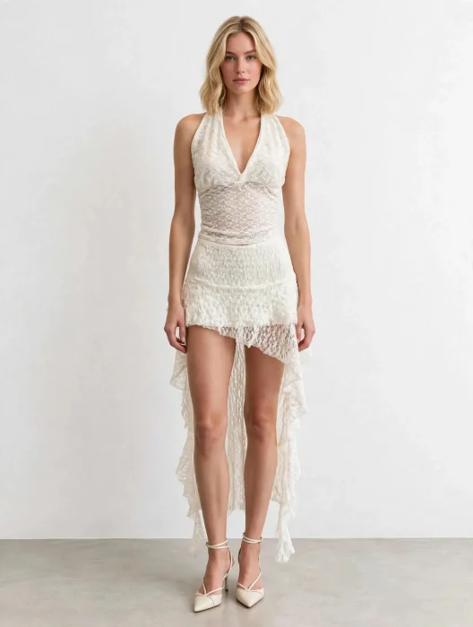 Art5741 Short Pollera Encaje Largo