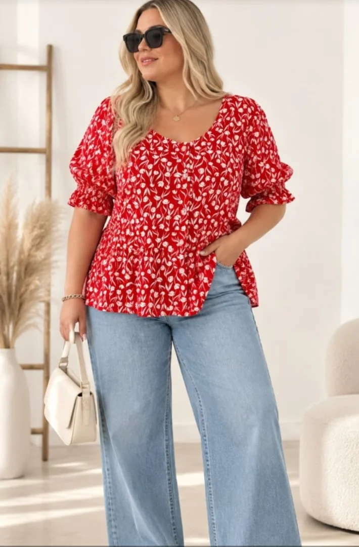 Blusa Aurora Lino Floreado y Liso - Imagen 1