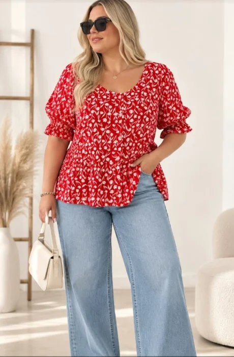 Blusa Aurora Lino Floreado y Liso