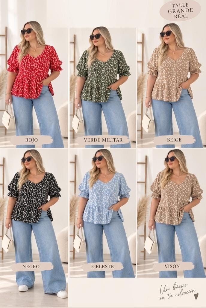 Blusa Aurora Lino Floreado y Liso - Imagen 2