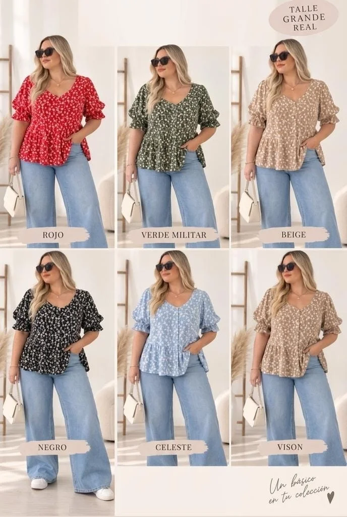 Blusa Aurora Lino Floreado y Liso - Imagen 2