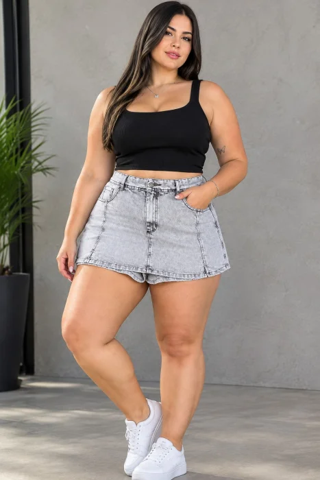 Short-pollera Gris Arenado C/tajo