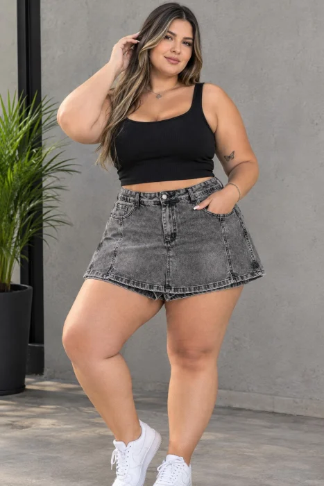 Short-pollera Gris  C/tajo