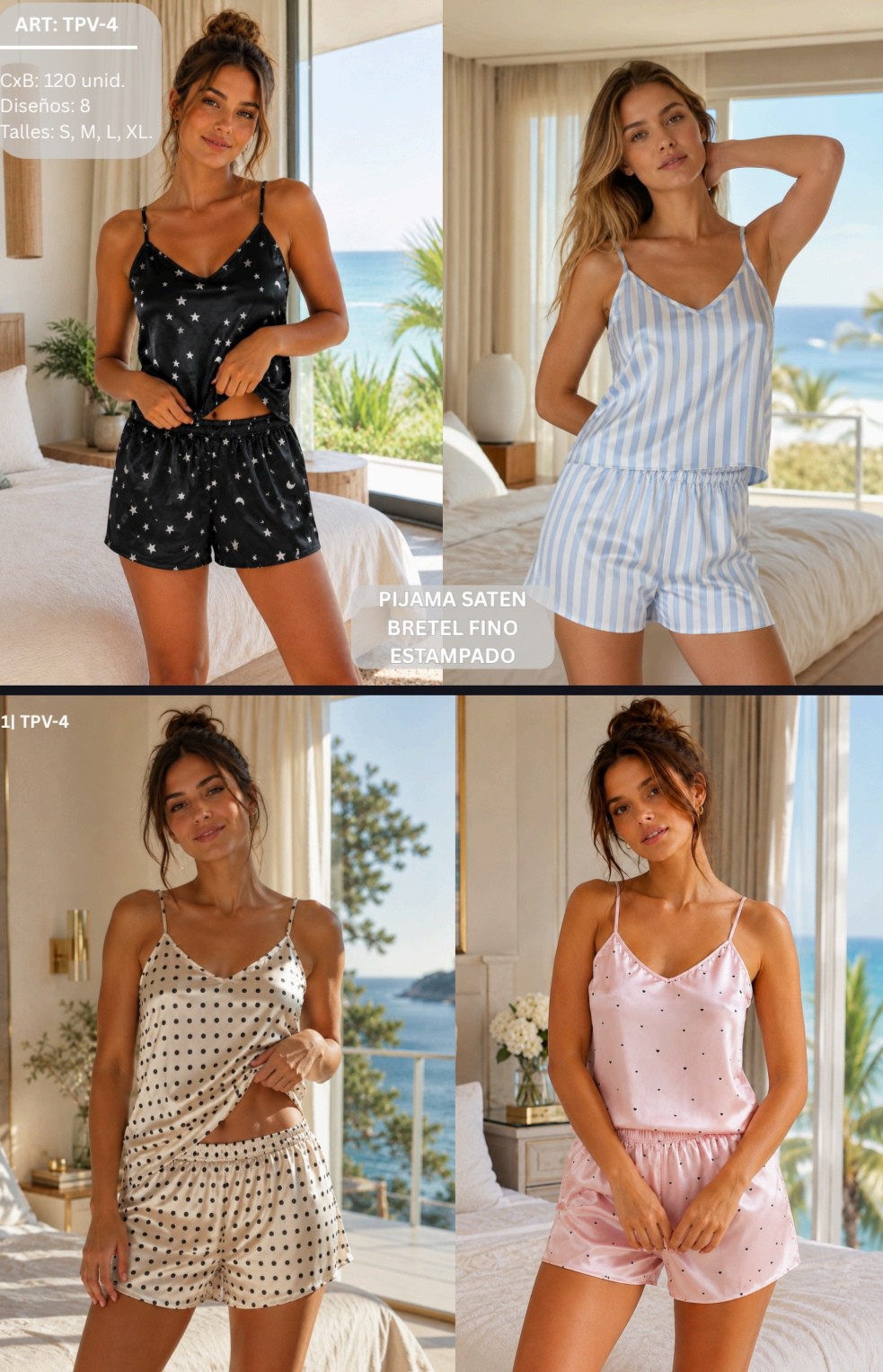 Set 2 Piezas Pijamas Terrenal Estampado Satén - Imagen 3