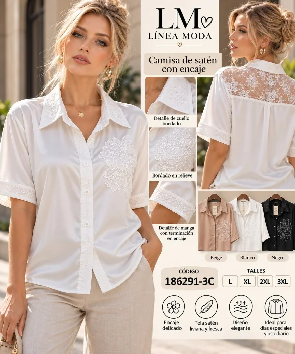 Camisa de Saten con Encaje.6291