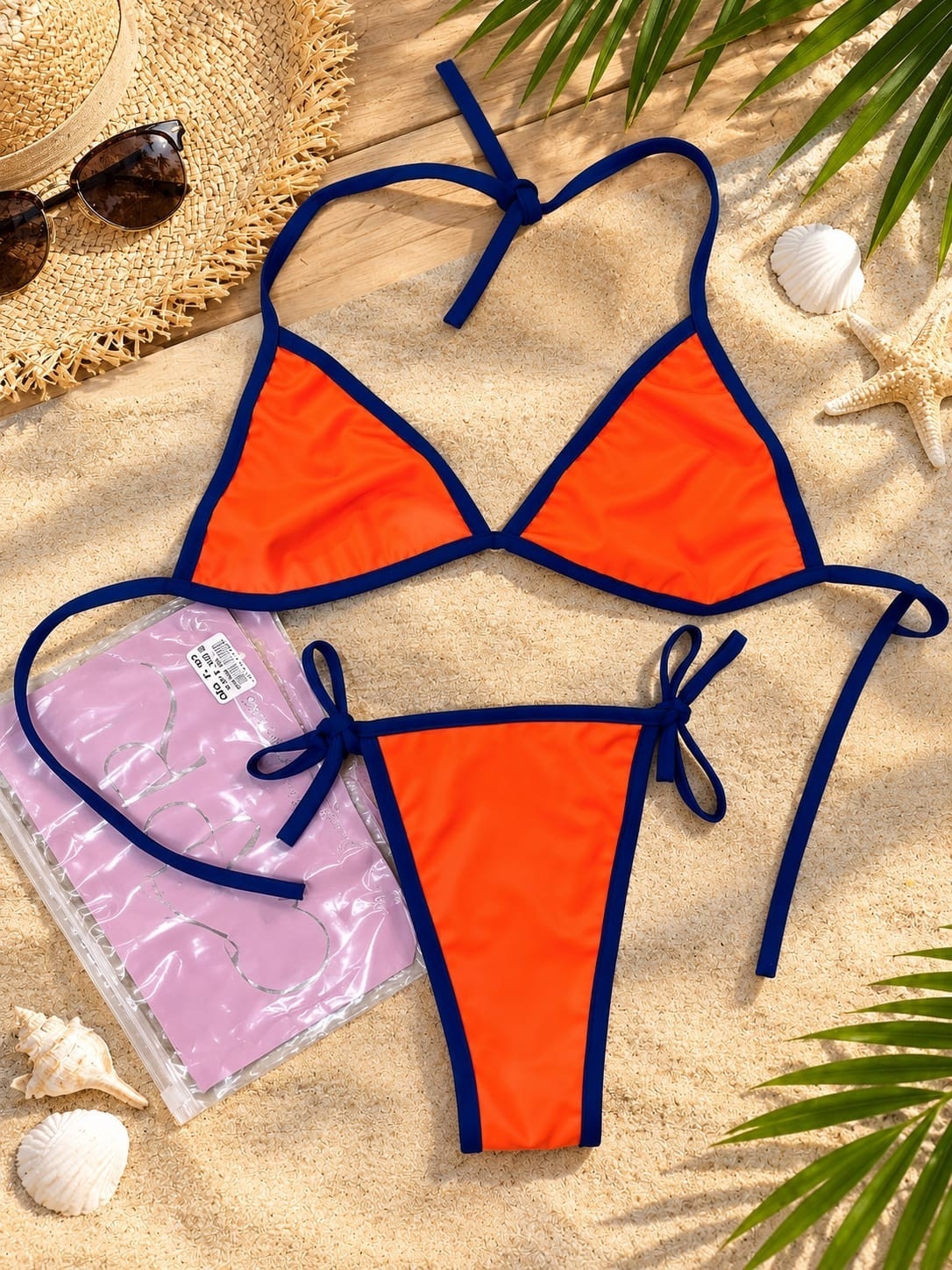 (art:45)bikini Triangulo Tricolor Conjuto 2 Piezas C/less para Atar - Imagen 8