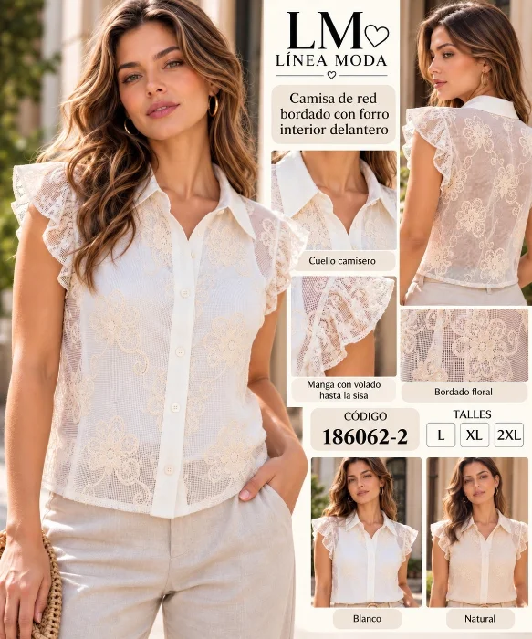 Camisa de Red Bordado con Forro Interior en el Delantero.6062