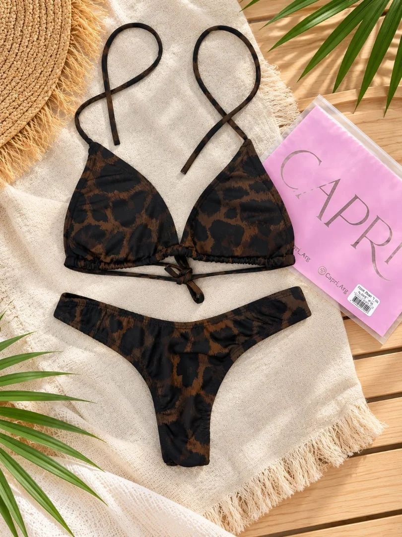 (art:43)bikini Triangulo Conjuto 2 Piezas C/less para Atar Animal Print - Imagen 5