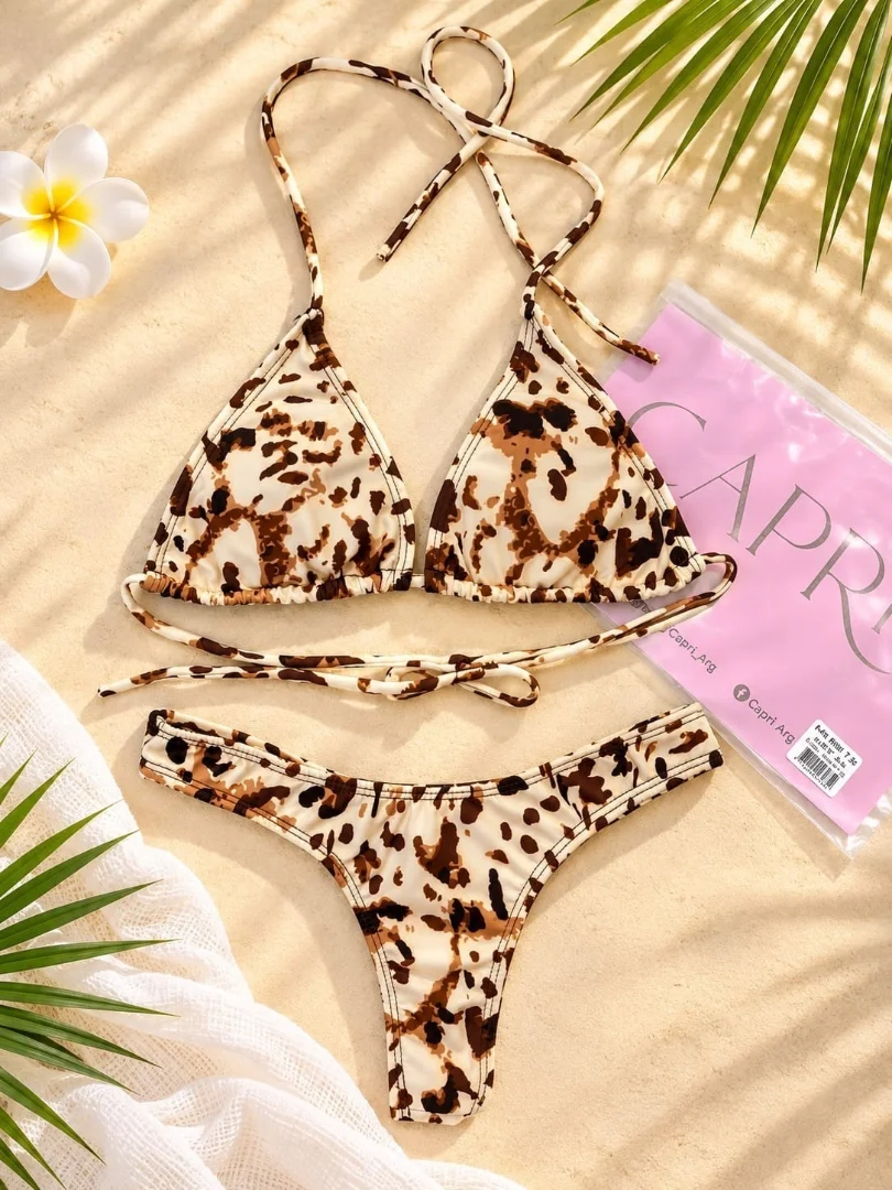 (art:43)bikini Triangulo Conjuto 2 Piezas C/less para Atar Animal Print - Imagen 7