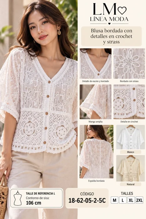 Blusa con Botnes Bordado con Strass6205